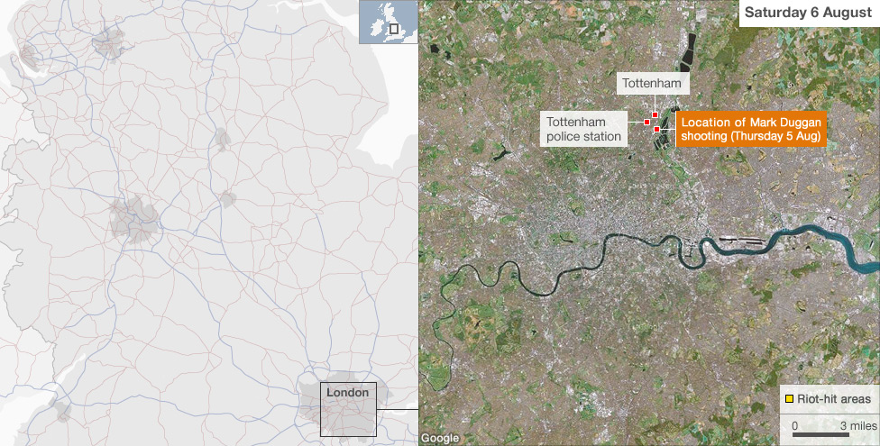 Map showing areas of riots 6 August